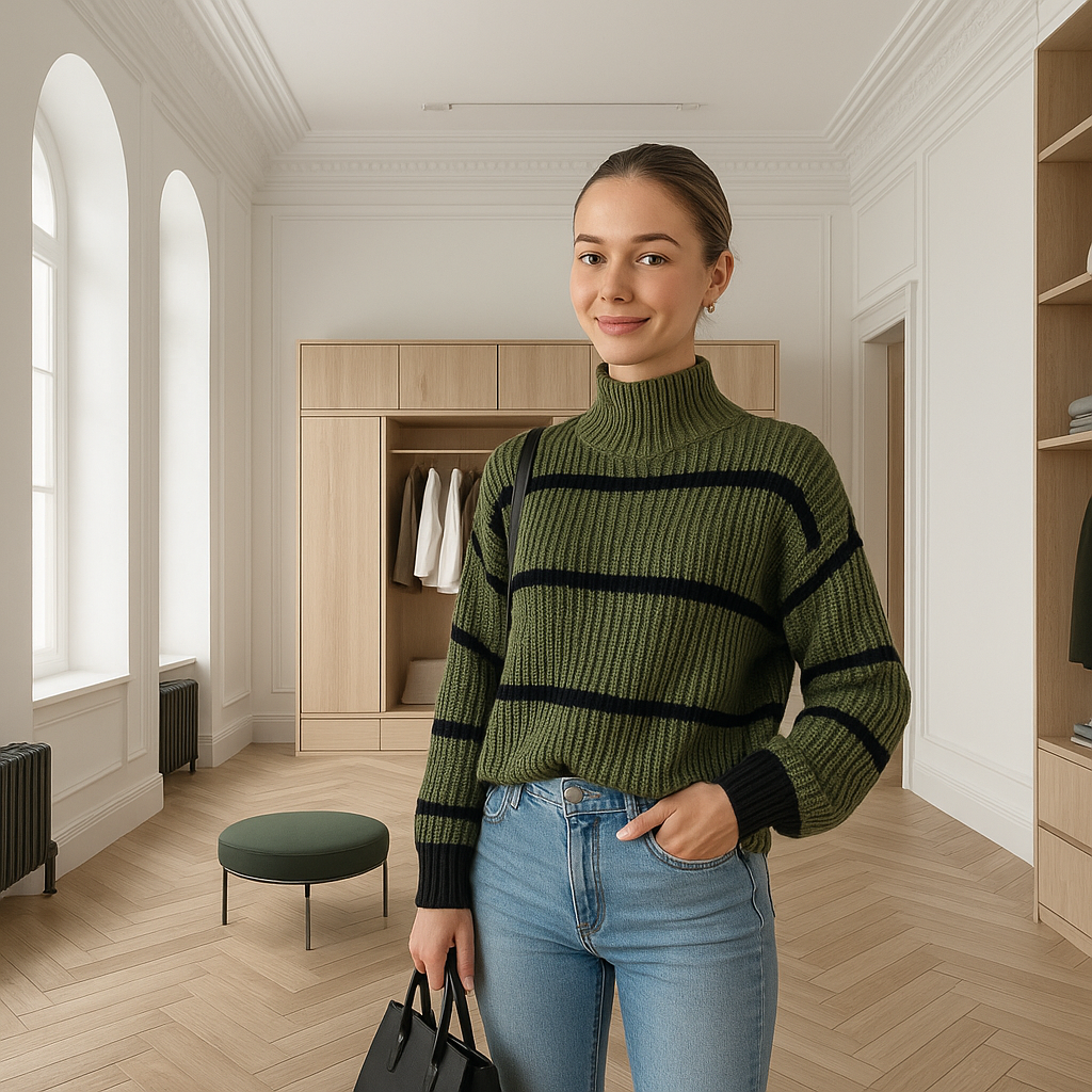 MAJA - Rullekravesweater med striber