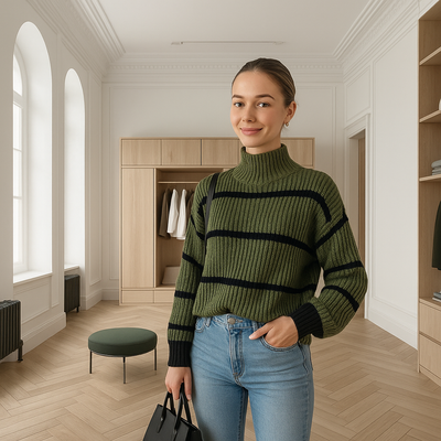 MAJA - Rullekravesweater med striber