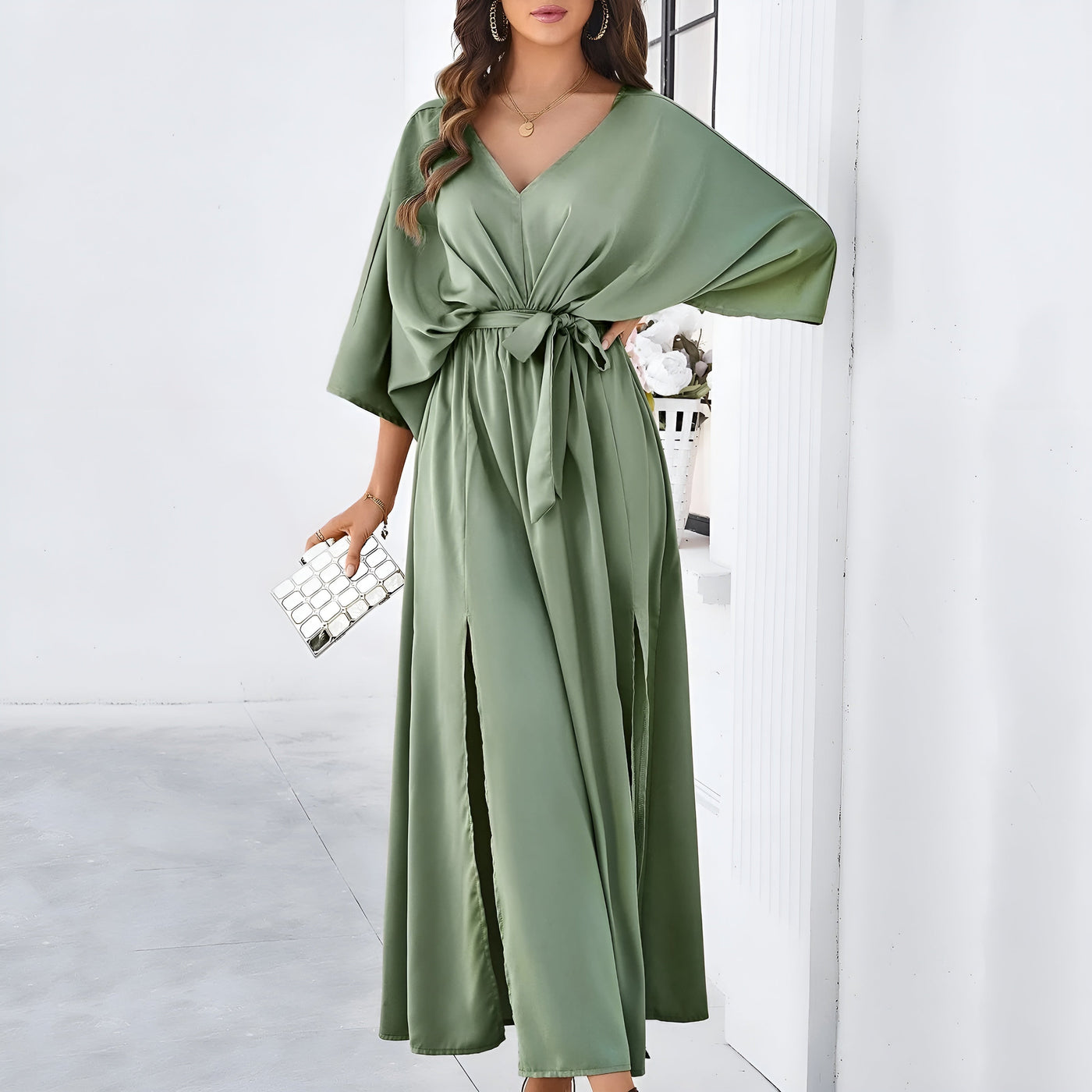 OPHELIA - Flydende kjole med taljebånd